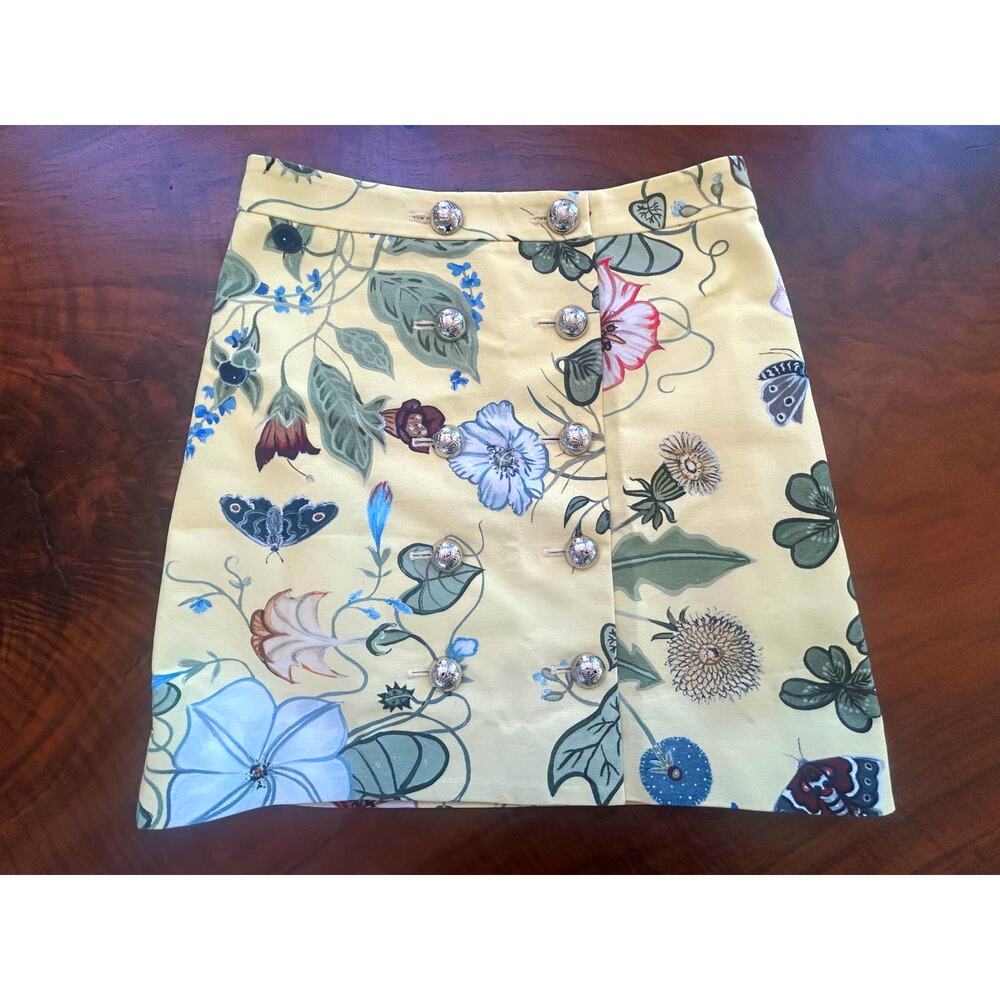 Gucci x Kris Knight 2015 Resort Flora Yellow Botanical Skirt Asymmetric IT 38 S
